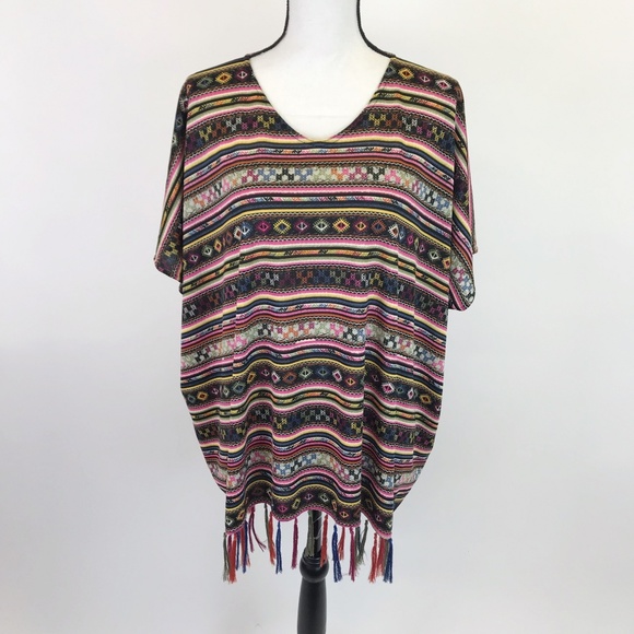 Double D Ranch Sweaters - Double D Ranch Colorful Fringe Poncho S/M